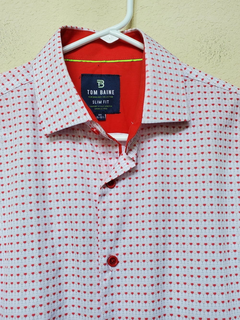 Tom Baine Wine Glass Print Slim Fit Shirt. Size 15-15 1/2 - Picture 2 of 7